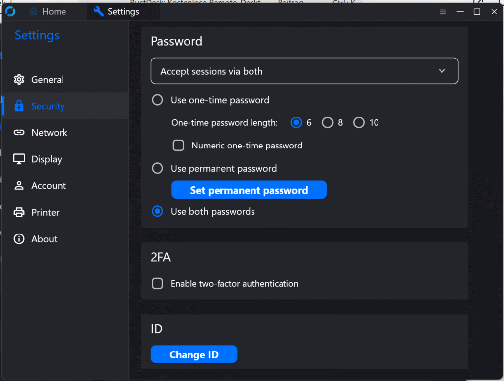 Only with a permanent password, you can connect to a device, without seeing its screen.