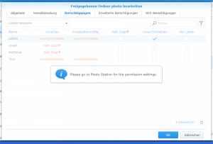 Rechte werden direkt in der Photo Station verwaltet.