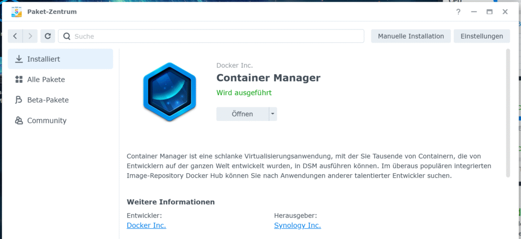 Der Container Manager ist Synologys GUI für Docker.