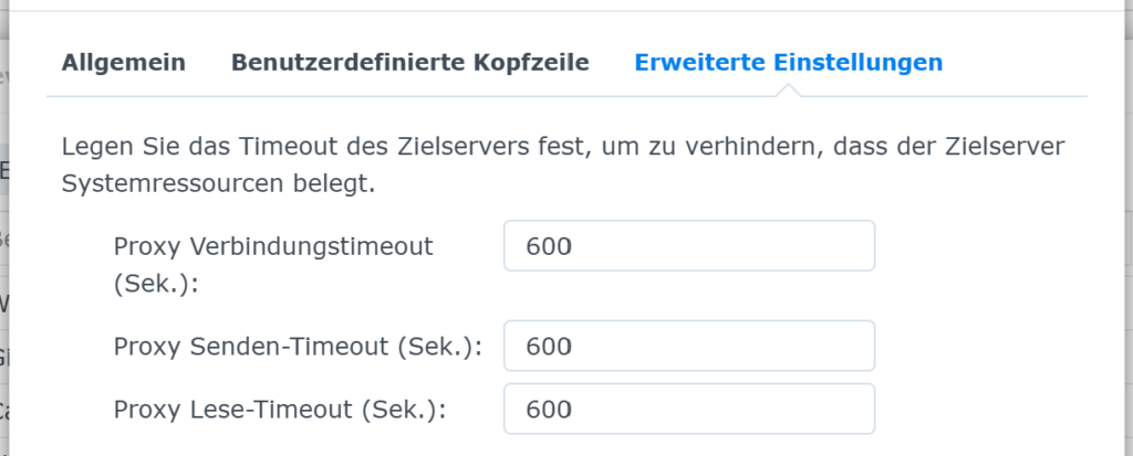 Timeout erhöhen
