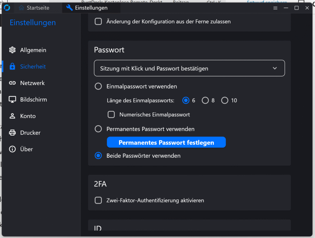 Nur mit einem permanenten Passwort könnt ihr auf einen Rechner zugreifen, ohne dessen Bildschirm sehen zu müssen.